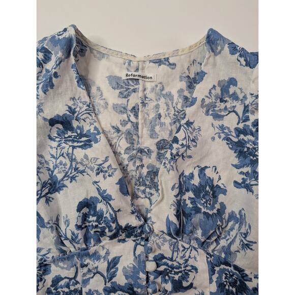 Reformation Aryn Linen Floral Top Balloon Sleeves Size 4 Romantic - Picture 6 of 15